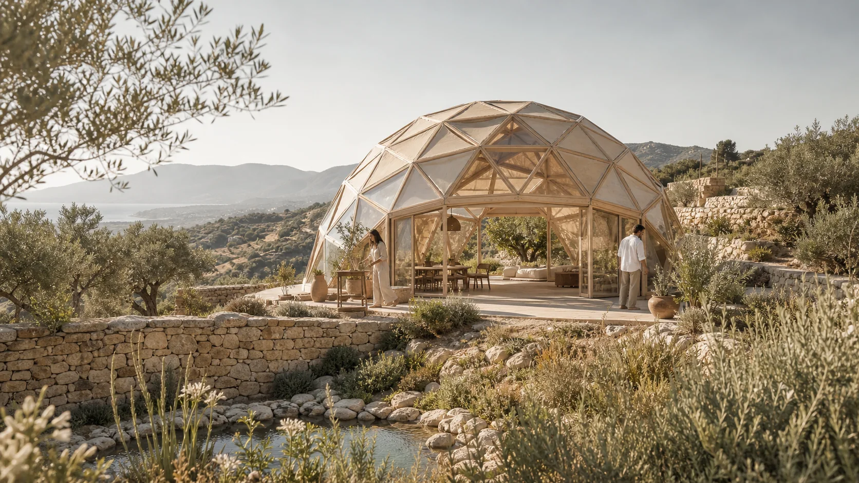 Concept visualization of the future Arya Dome place in a Mediterranean landscape